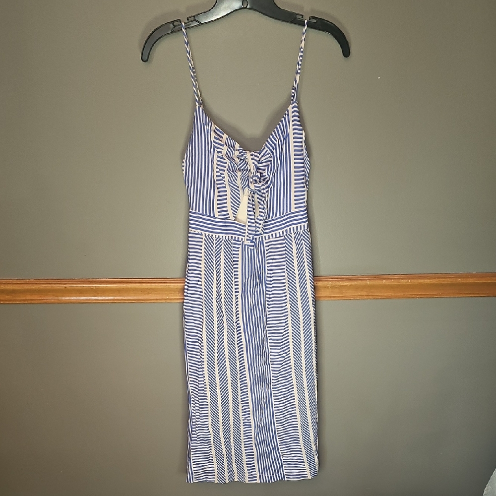 Lush Blue and White Striped Midi Dress
